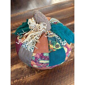 Vintage Handmade Patchwork Fabric Pumpkin Fall Thanksgiving Halloween Decoration